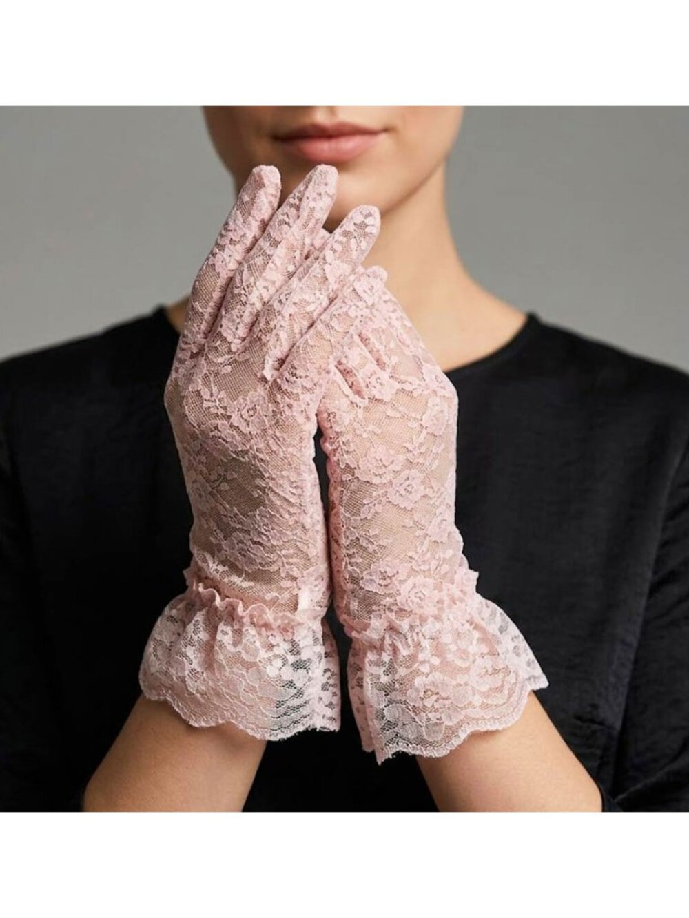 Tigerstars Pink Floral Pattern Lace Cuff Wedding Gloves